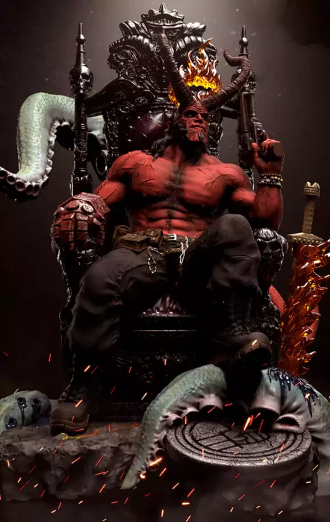 Hellboy on Throne STL 3D Print Model