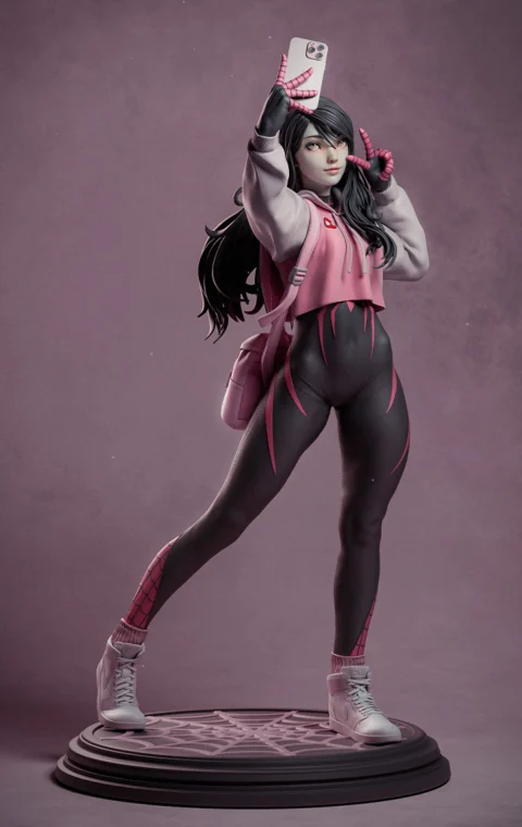 Spidergirl Selfie STL 3D Print Model