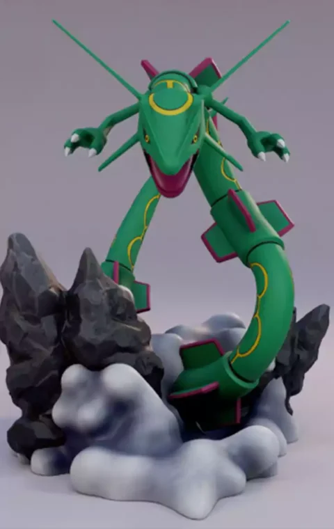 Rayquaza Statue and Flexi STL 3D Print Model