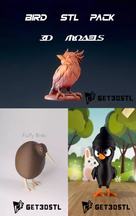 Bird STL Pack Fluffy, Grumpy & Vogel 3D Models