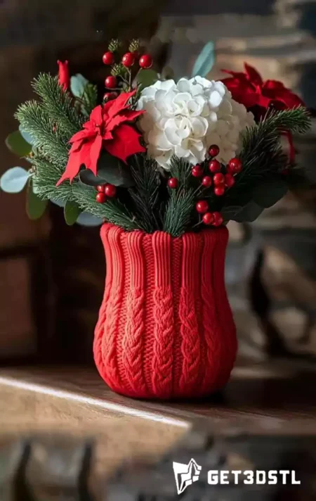 Knitted Christmas Vase STL 3D Print Model