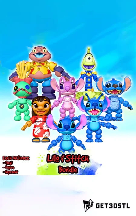 Lilo Stitch Flexi Keychain Pack STL 3MF Files