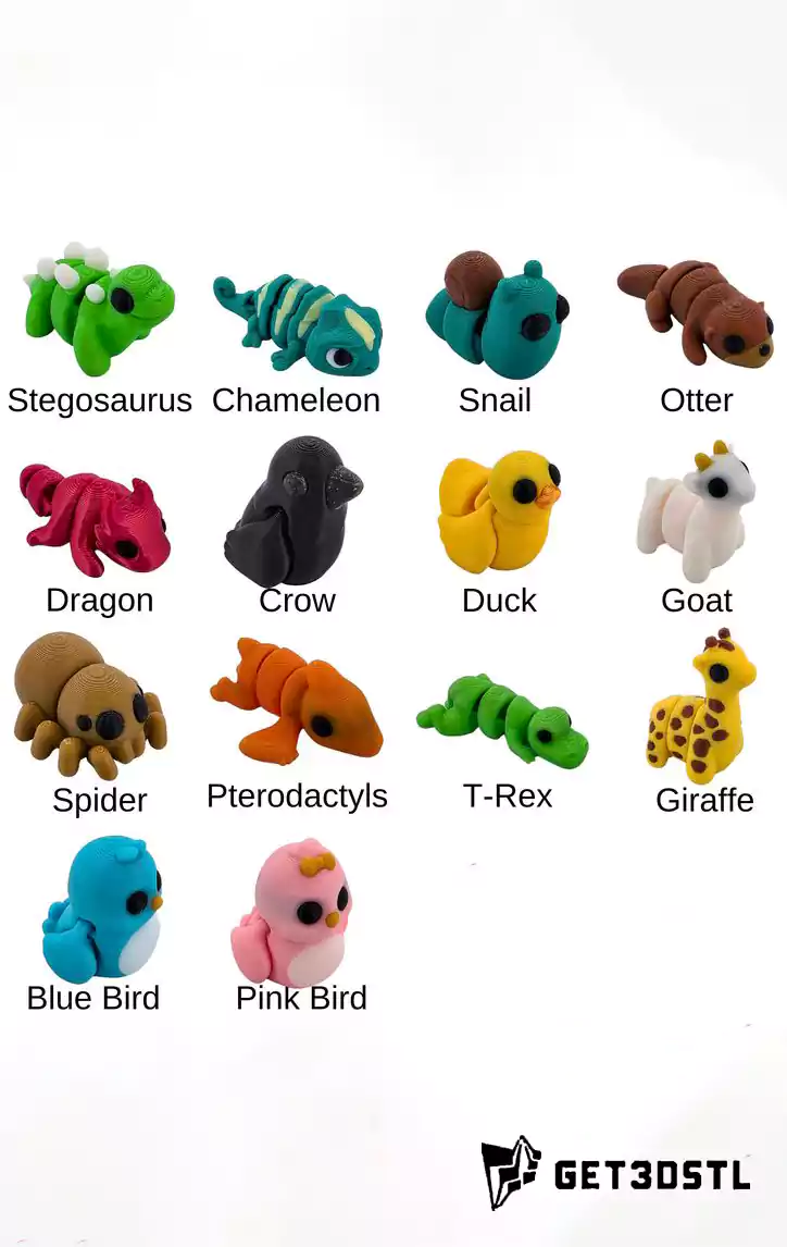 Flexi Mini Animals Pack 200 STL & 3MF Models