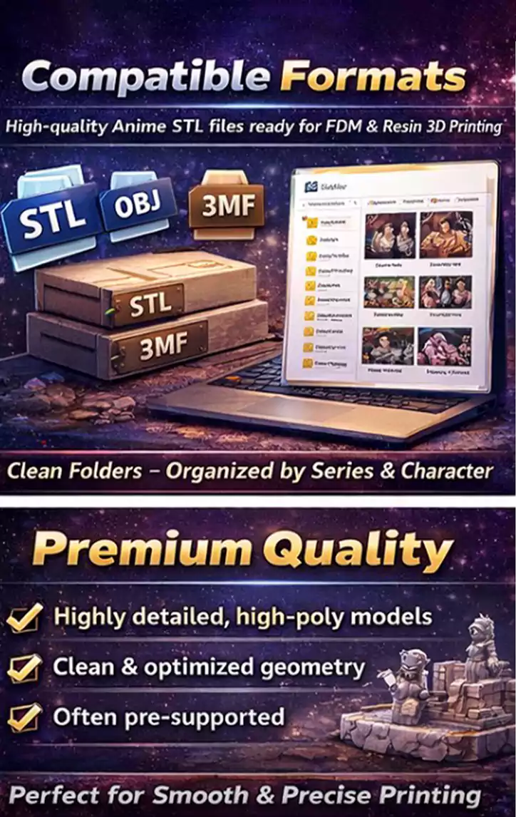 FDM & Resin compatible STL files Premium anime 3D models