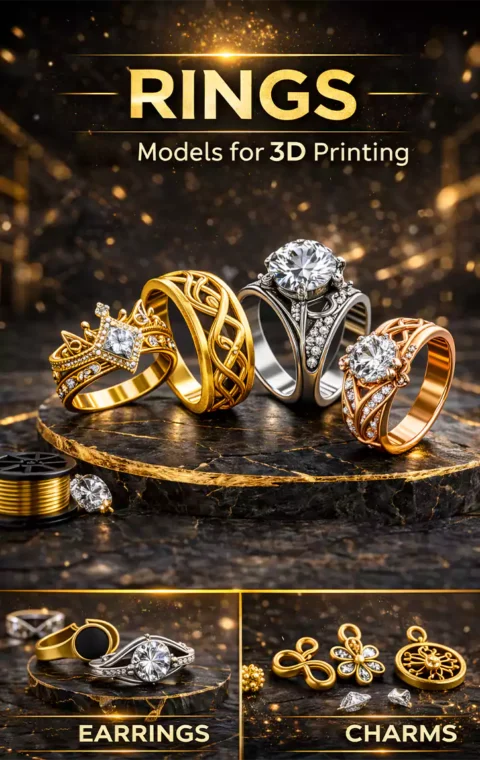 Jewelry STL FILES 200 Models Rings Earrings Pendants