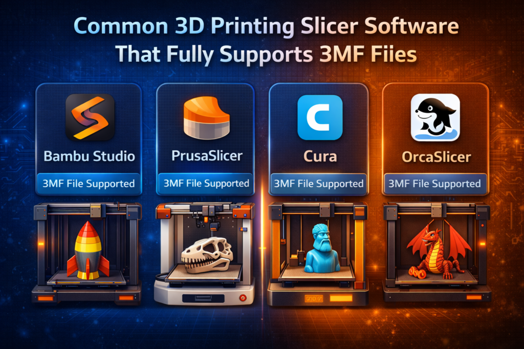 3MF file support in Bambu Studio, PrusaSlicer, Cura and OrcaSlicer
