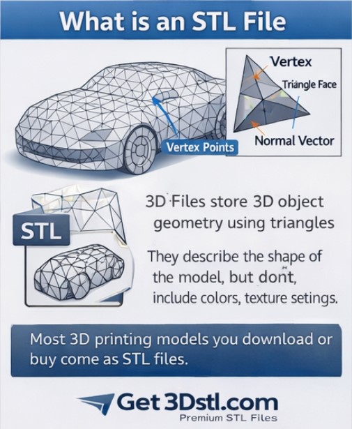 STL mesh for 3D printing showing triangles and vertices – Get3Dstl.com

