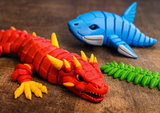 flexi dragon and flexi shark 3D printable models 2026 articulated STL files print in place