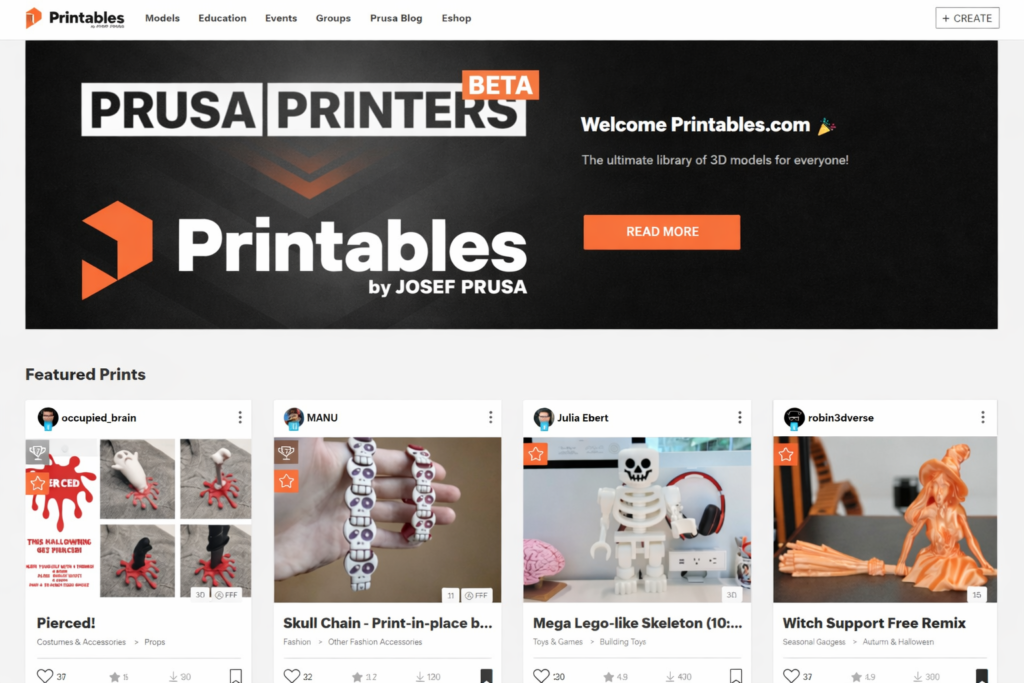 Printables 3D printing platform with free STL models and printable designs