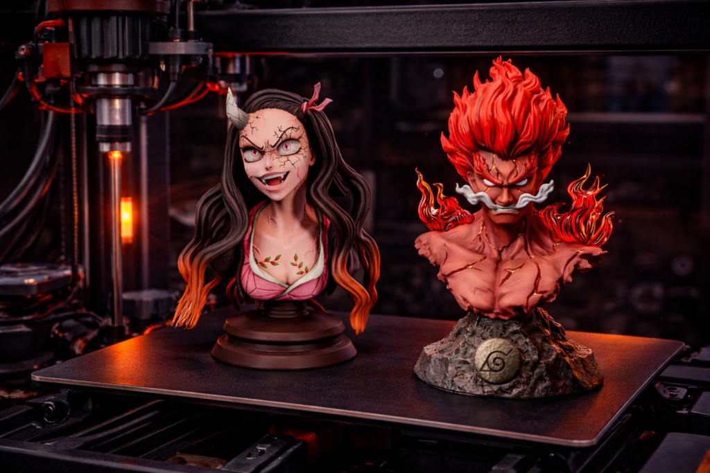 Anime bust STL models 3D printed on a 3D printer