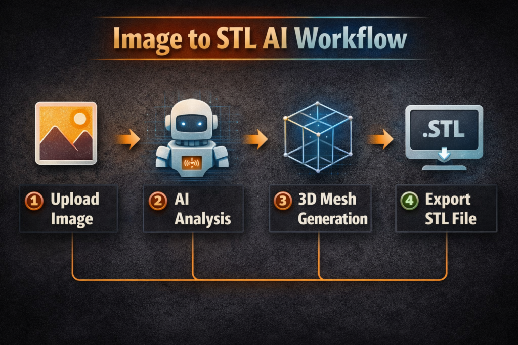 Image to STL AI workflow showing how Sloyd.ai converts images into 3D printable STL models