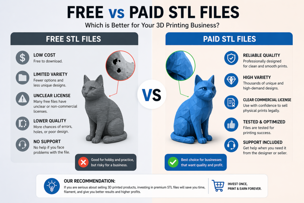 Free vs paid STL files comparison for commercial 3D printing
