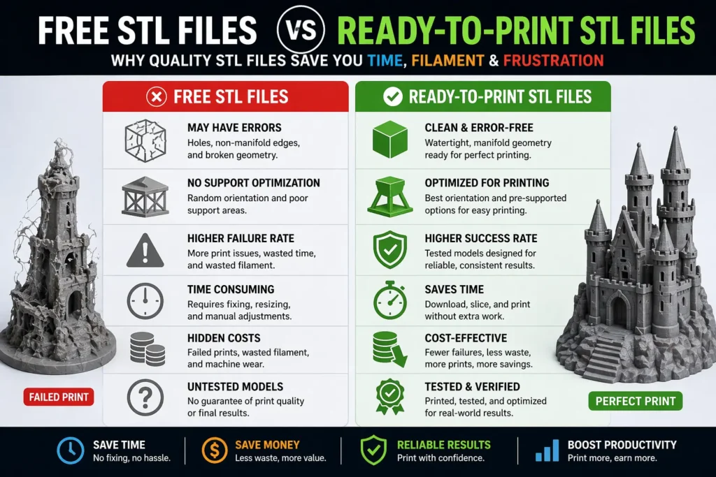 free vs ready to print stl files comparison chart