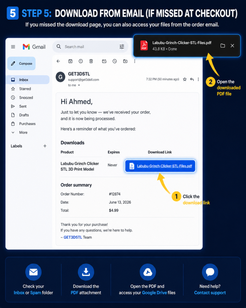 Download from Email (If Missed at Checkout)